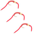 3er-Pack San Juan Power Worm Gold Bead Head Red V-Rib – Hakengröße 10