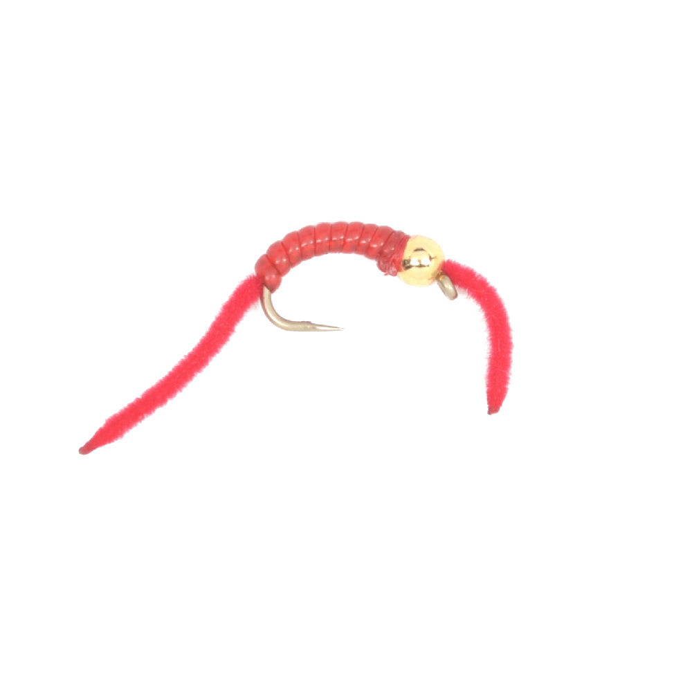 3er-Pack San Juan Power Worm Gold Bead Head Red V-Rib – Hakengröße 14