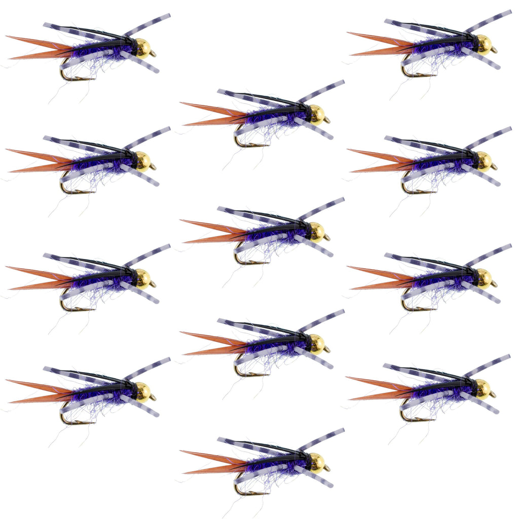 Bead Head Purple Batman Rubber Legs Nymph Fliege – 12 Fliegen Hakengröße 16