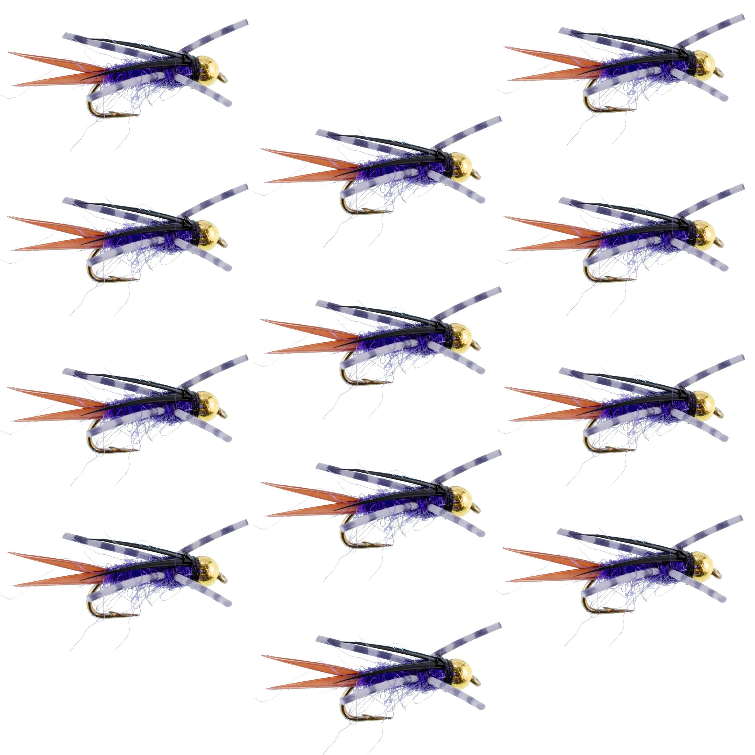 Bead Head Purple Batman Rubber Legs Nymph Fliege – 12 Fliegen Hakengröße 16