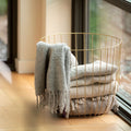 Handgewebte Alpaka Bouclé Silber Decke