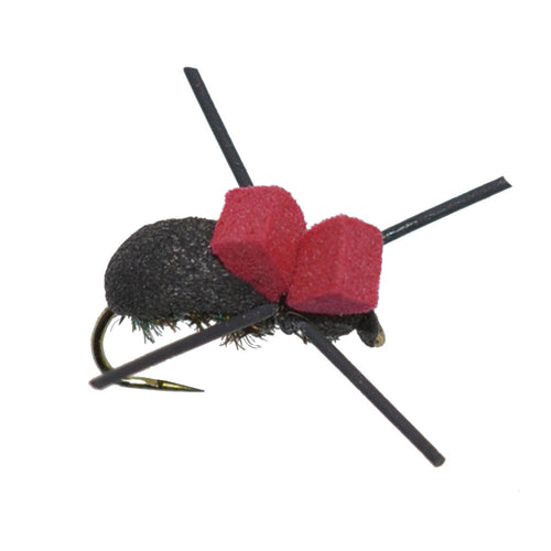 3er-Pack widerhakenlose Red Top Black Foam Beetle Terrestrial Forellen-Trockenfliegen – Hakengröße 14