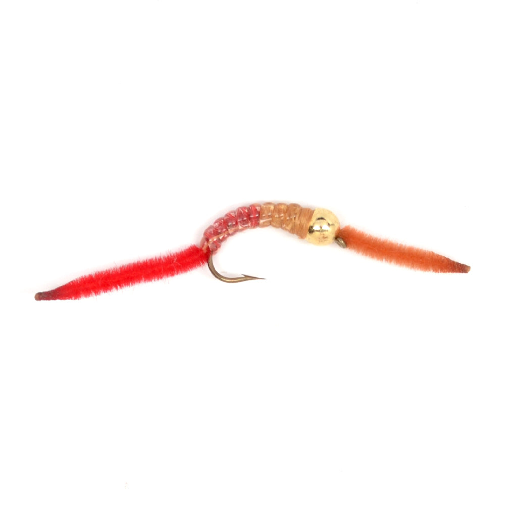 3er-Pack San Juan Bead Head Power Worm Halb Braun Halb Rot V-Rib - Hakengröße 10