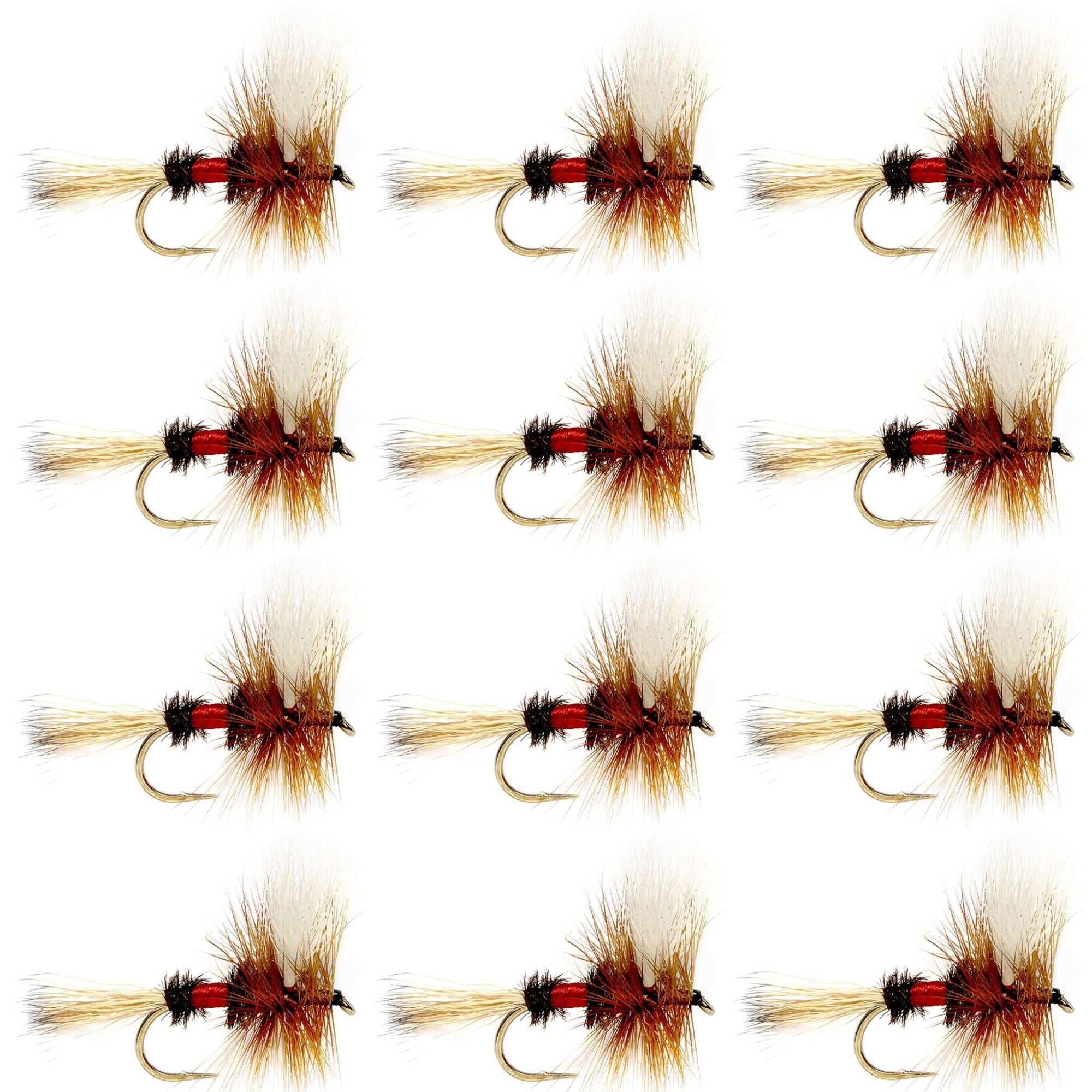 Widerhakenlose Royal Wulff Classic Hair Wing Trockenfliege – 1 Dutzend Fliegen Hakengröße 16