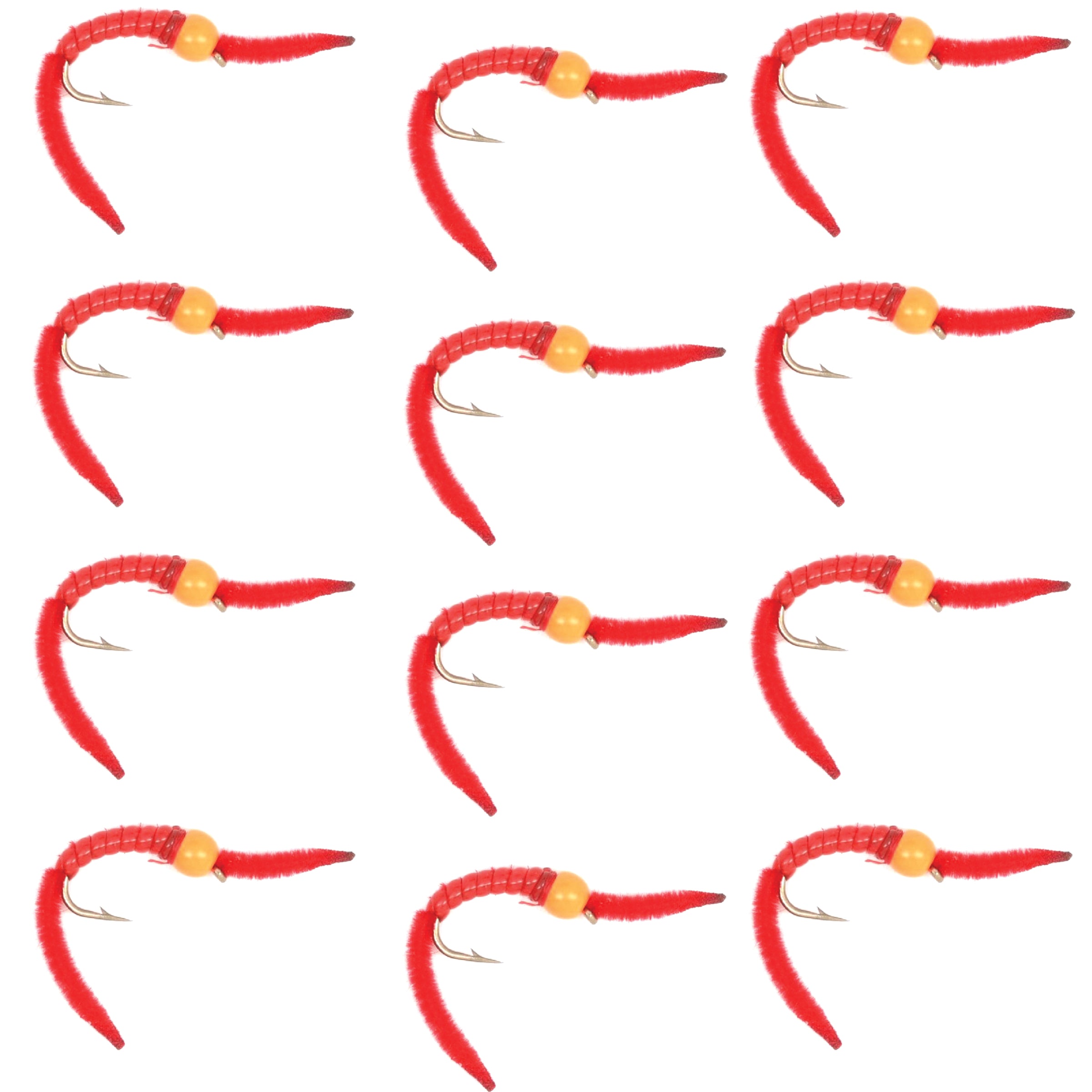 San Juan Worm Orange Bead Head Power Worm Red V-Rib - 1 Dutzend Nymphenfliegen Hakengröße 14