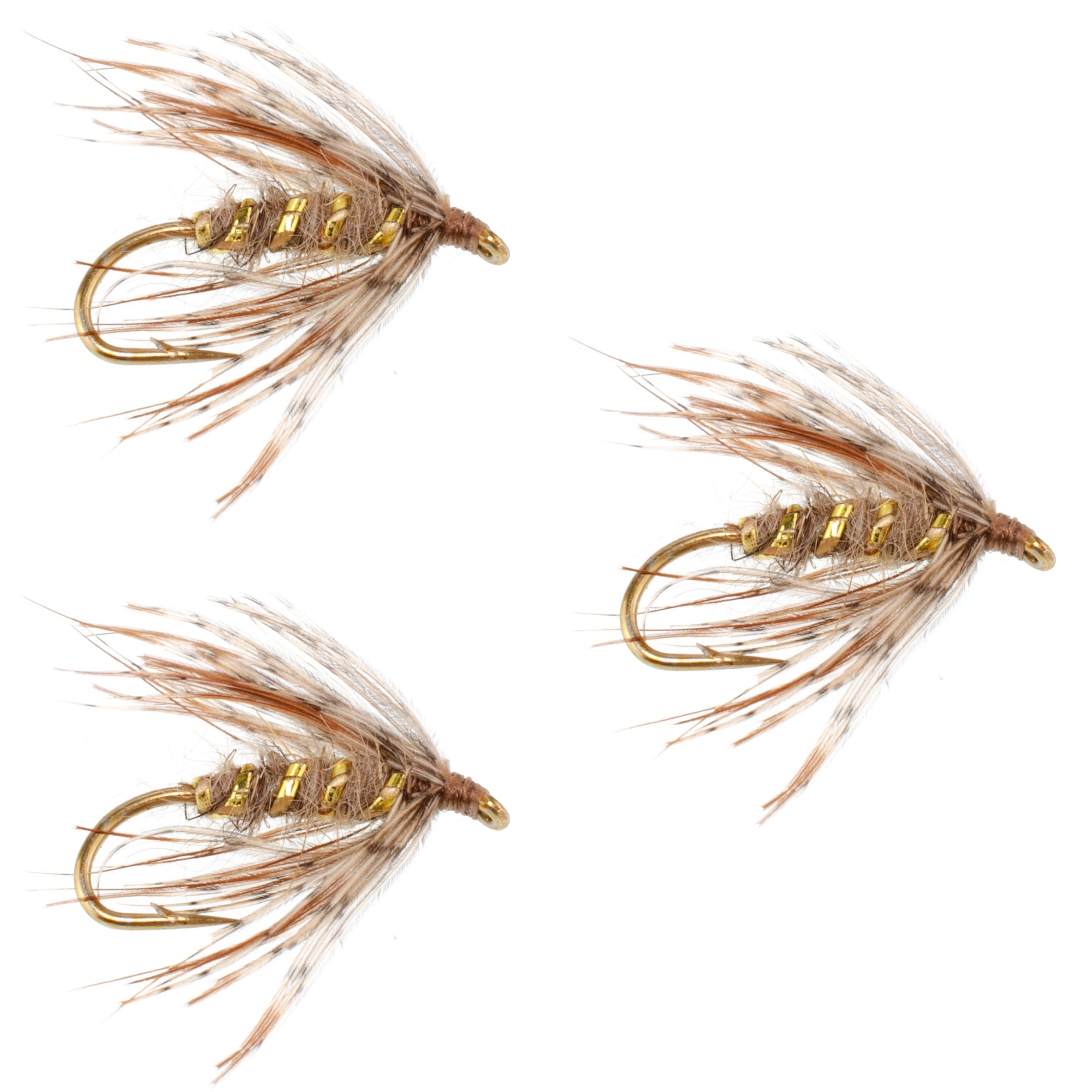 3er-Pack Soft Hackle March Brown Partridge Fliegen zum Nassfliegenfischen – Hakengröße 12