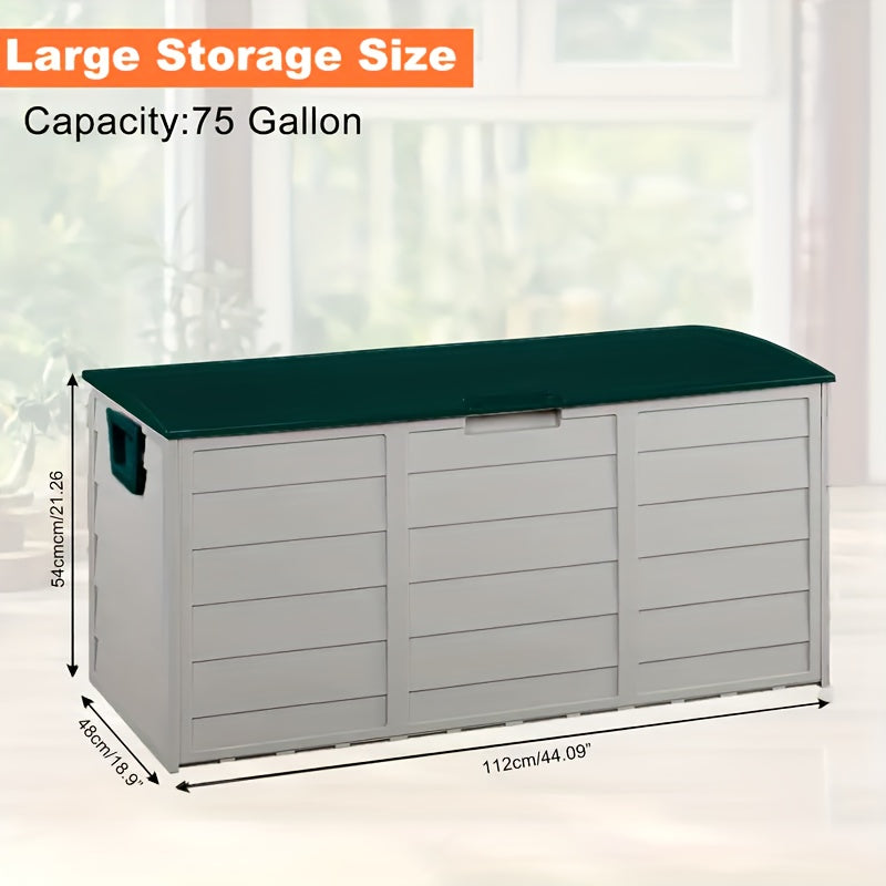 75 Gallonen Outdoor-Aufbewahrungsbox – wasserdichte Terrassenbox mit aufklappbarem Deckel, abschließbar und einfache Montage
