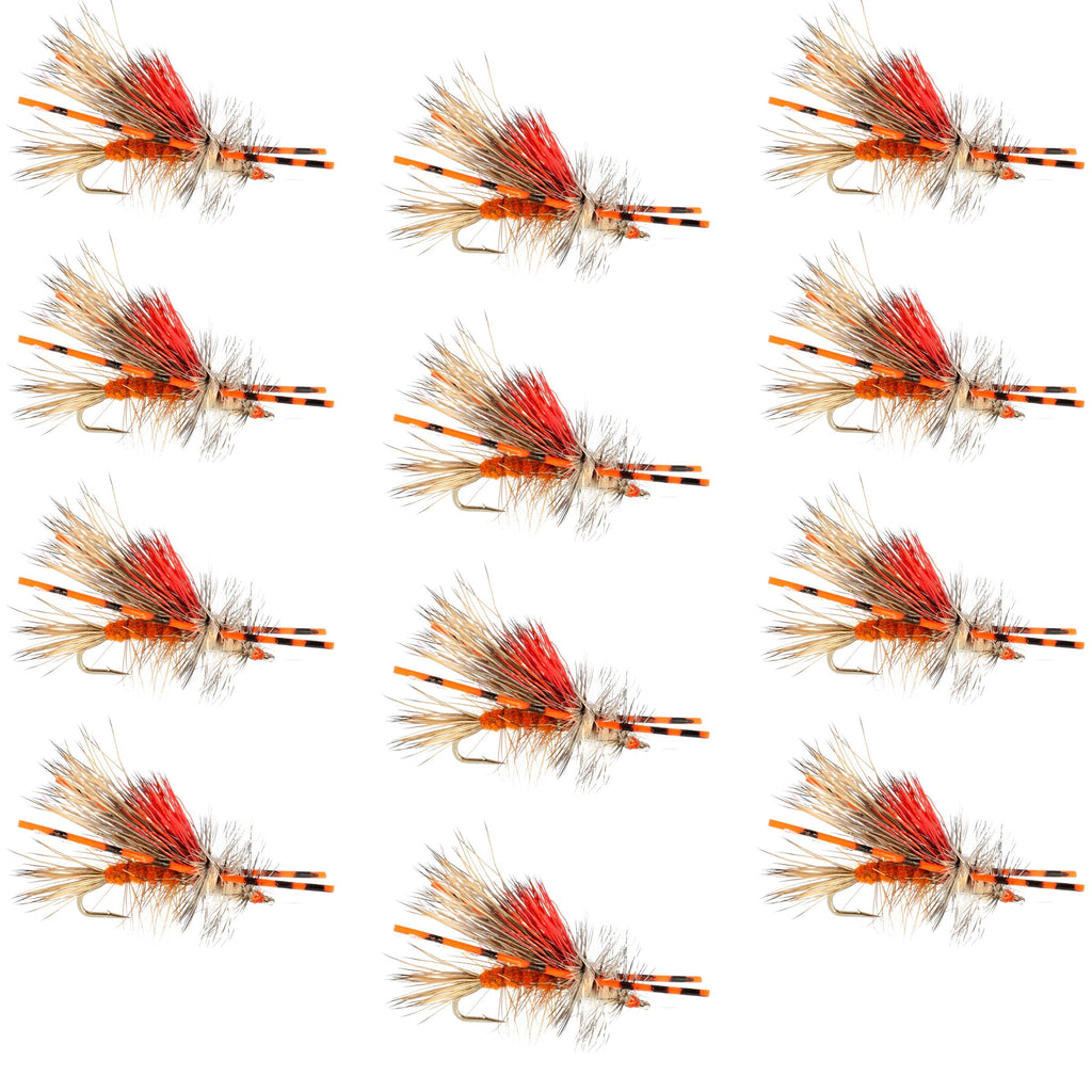 Kaufmann's Orange Crystal Stimulator Rubber Legs Trockenfliege – 1 Dutzend Fliegen Hakengröße 14