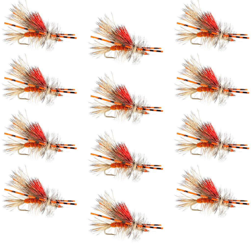 Kaufmann's Orange Crystal Stimulator Rubber Legs Trockenfliege – 1 Dutzend Fliegen Hakengröße 16
