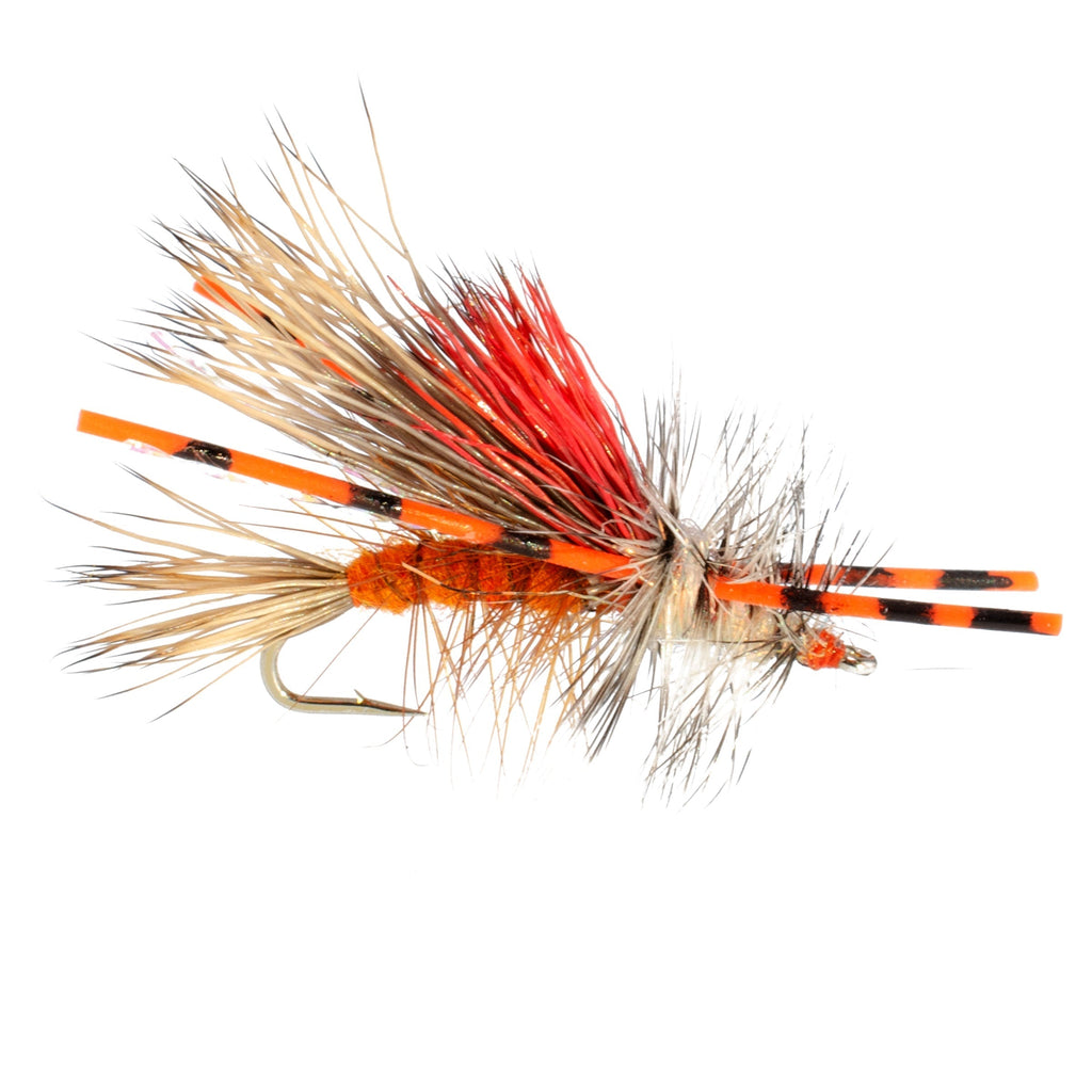 Kaufmanns Orange Crystal Stimulator Rubber Legs Trockenfliege – 1 Dutzend Fliegen Hakengröße 10