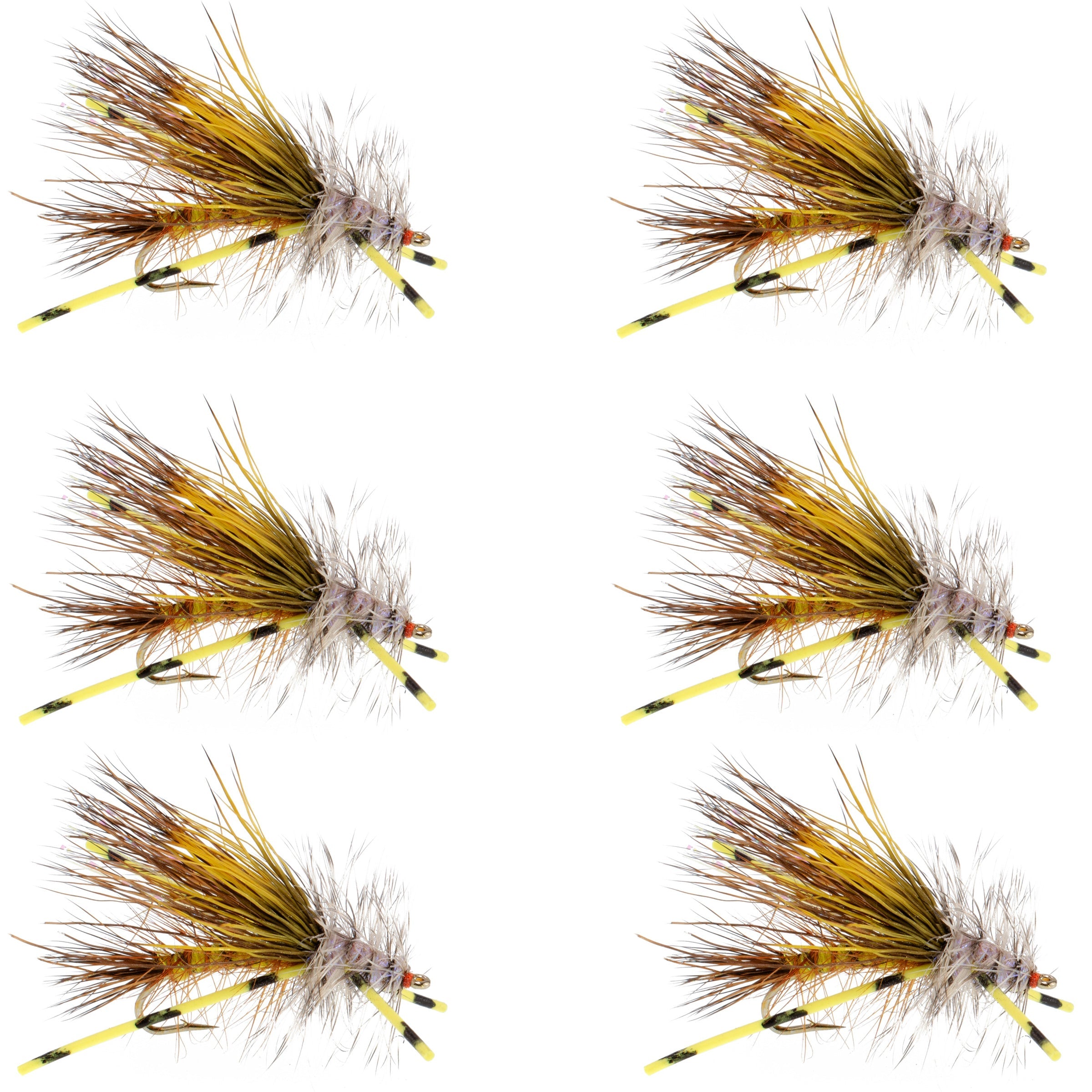 Kaufmann's Yellow Crystal Stimulator Rubber Legs Trockenfliege – 6 Fliegen Hakengröße 10