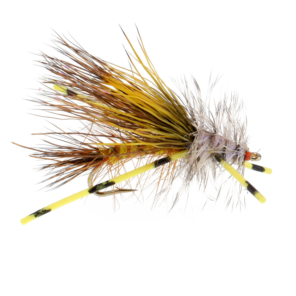3er-Pack Kaufmann's Yellow Crystal Stimulator Rubber Legs Trockenfliege – Hakengröße 12