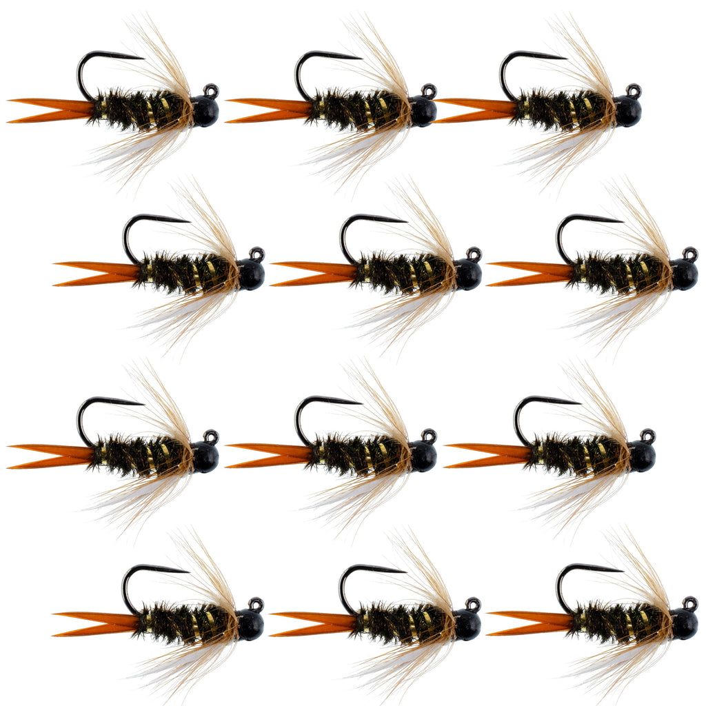 Schwarze Wolframkopfperle Prince Jig Tactical Czech Nymph Euro Nymphing Fliege – 1 Dutzend Fliegen Größe 12