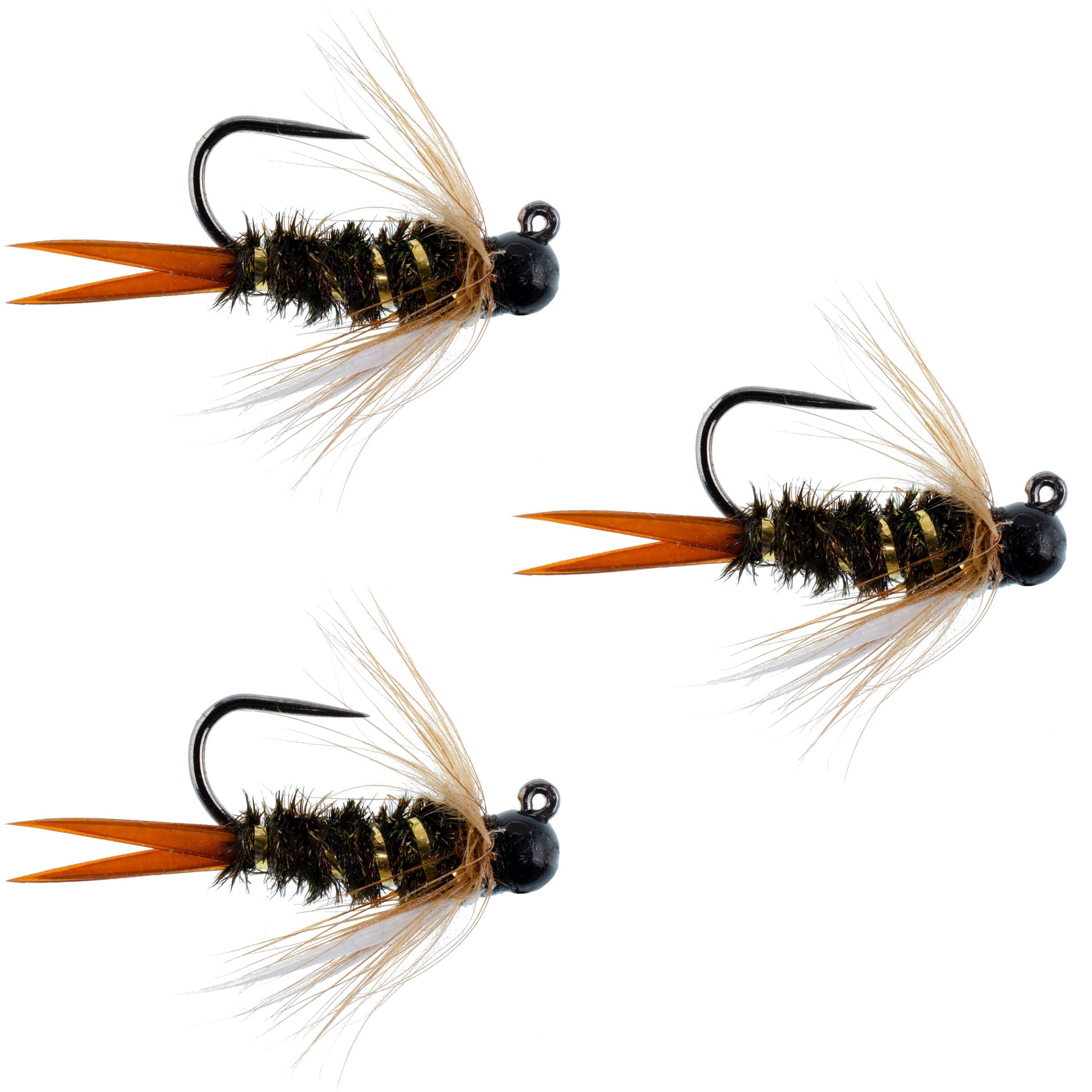 3er-Pack Schwarze Tungsten Bead Prince Jig Tactical Czech Nymph Euro Nymphing Fliege – Hakengröße 14