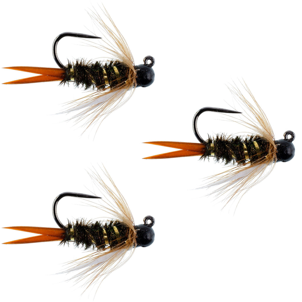 3er-Pack schwarze Tungsten Bead Prince Jig Tactical Czech Nymph Euro Nymphing Fliege – Hakengröße 12