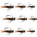 Assortiment an taktischen tschechischen Nymphen zum Euro-Nymphenfischen mit schwarzen Wolframperlen, Prince Jigs – 9 Fliegen in den Größen 12, 14, 16