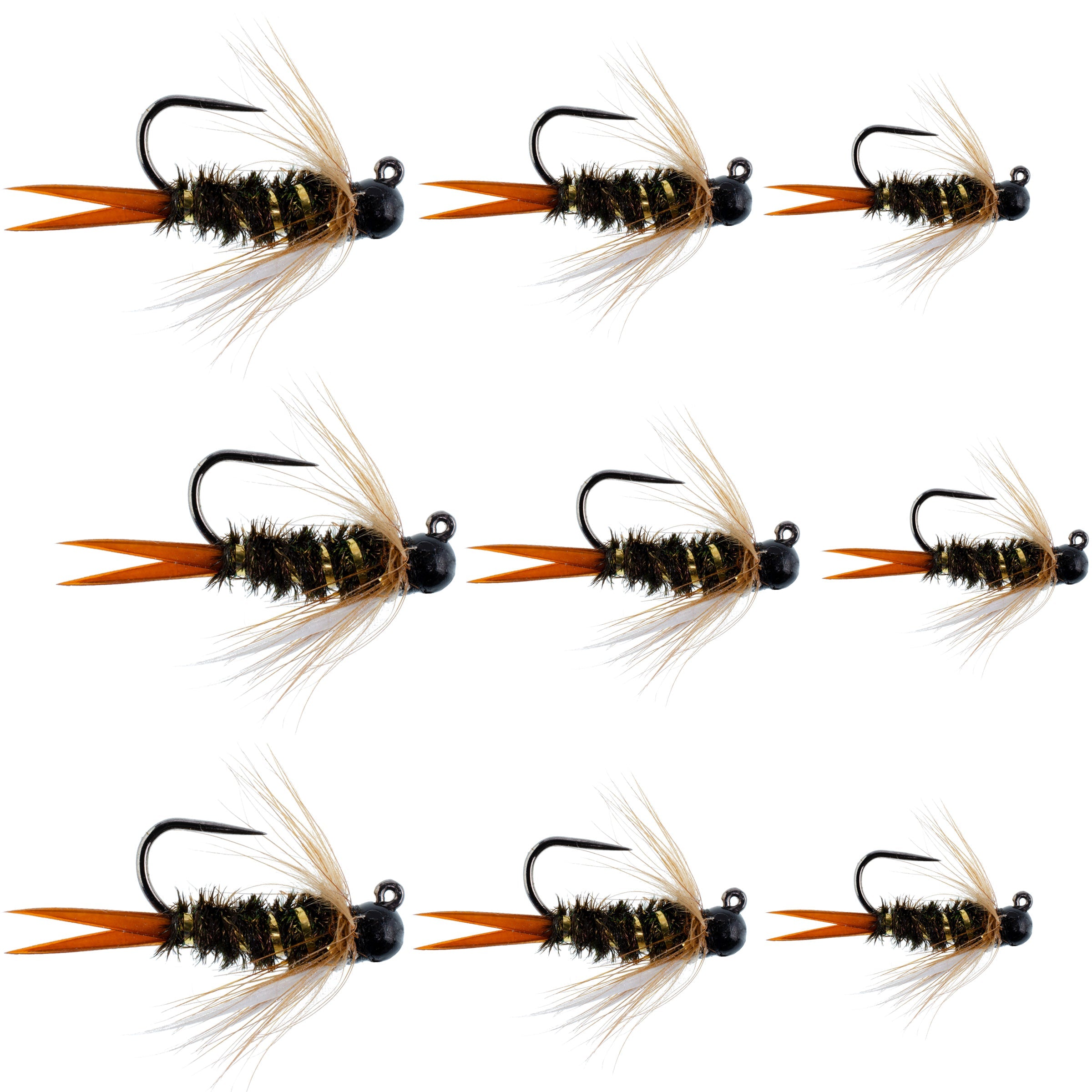 Assortiment an taktischen tschechischen Nymphen zum Euro-Nymphenfischen mit schwarzen Wolframperlen, Prince Jigs – 9 Fliegen in den Größen 12, 14, 16