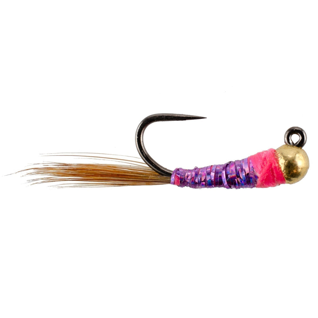 Tungsten Hot Spot Purple Perdigon Tactical  Nymph Fly - 12 Flies Size 14