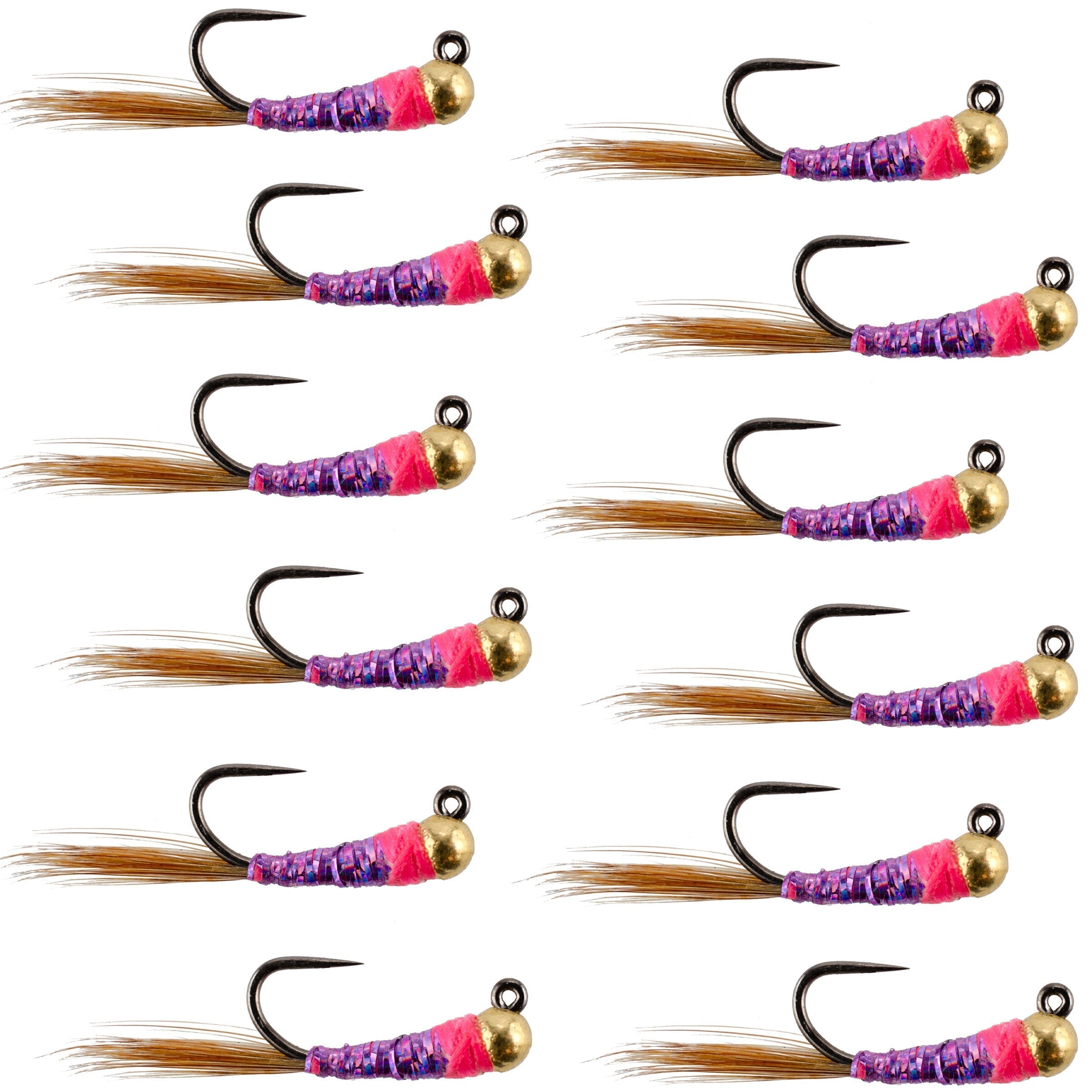 Tungsten Hot Spot Purple Perdigon Tactical  Nymph Fly - 12 Flies Size 14