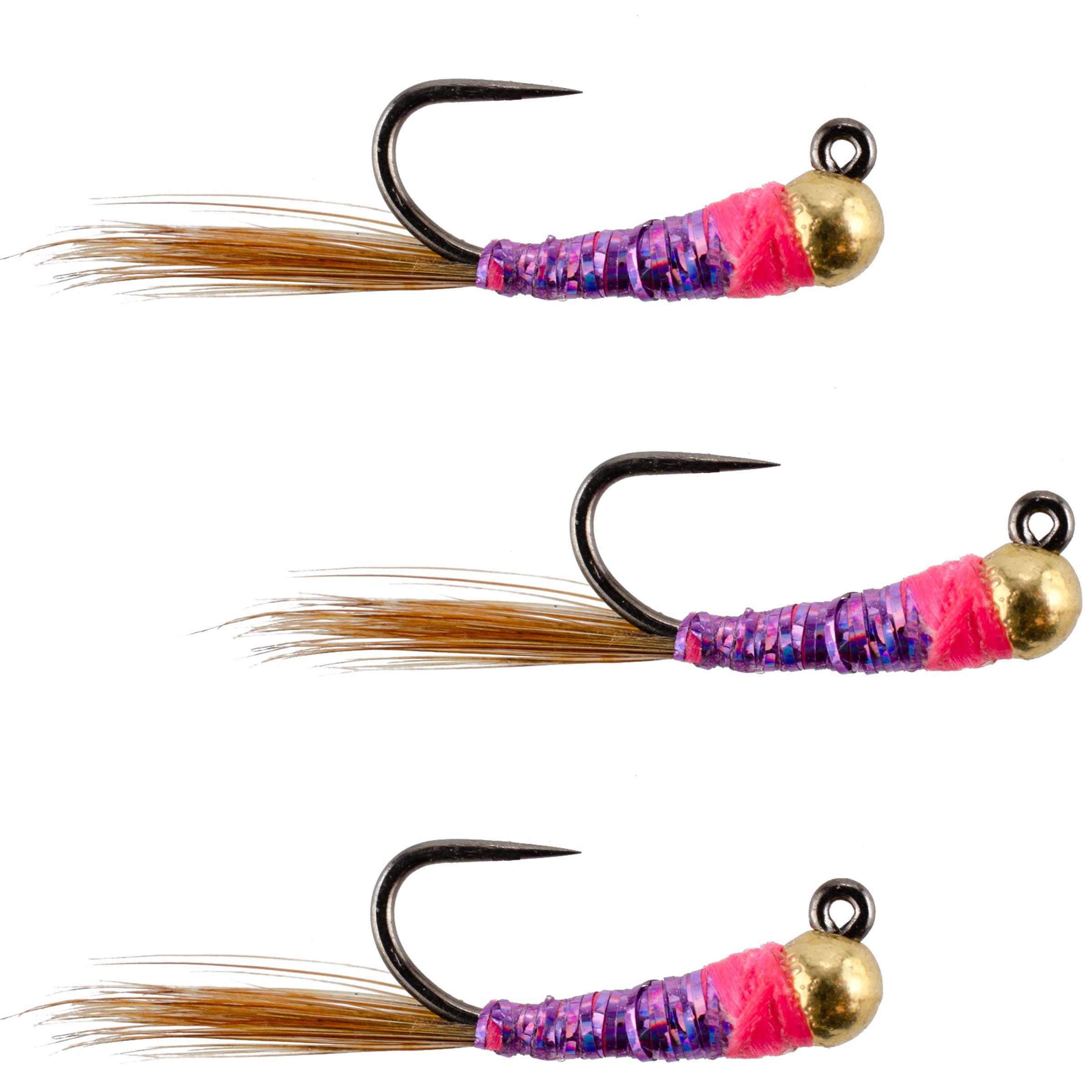 3 Pack Tungsten Hot Spot Purple Perdigon Tactical Euro Nymph Fly - Size 18
