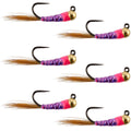 Wolfram Hot Spot Purple Perdigon Tactical Euro Nymph Fliege – 6 Fliegen Größe 16