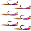 Wolfram Hot Spot Purple Perdigon Tactical Euro Nymph Fliege – 6 Fliegen Größe 18