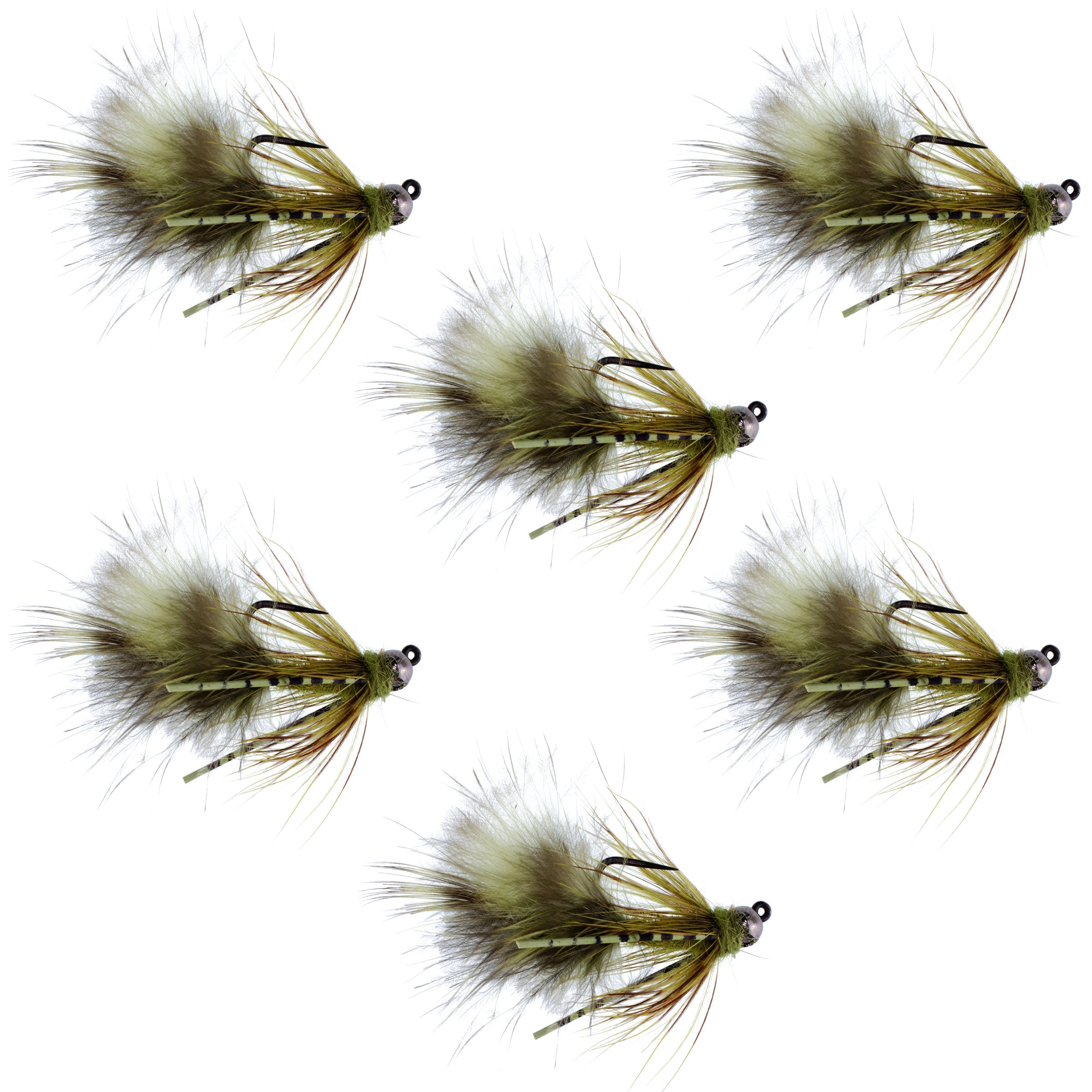 Tungsten-Perle Tactical Olive Mini Bugger Euro Nymphenfliege – 6 Fliegen Größe 12