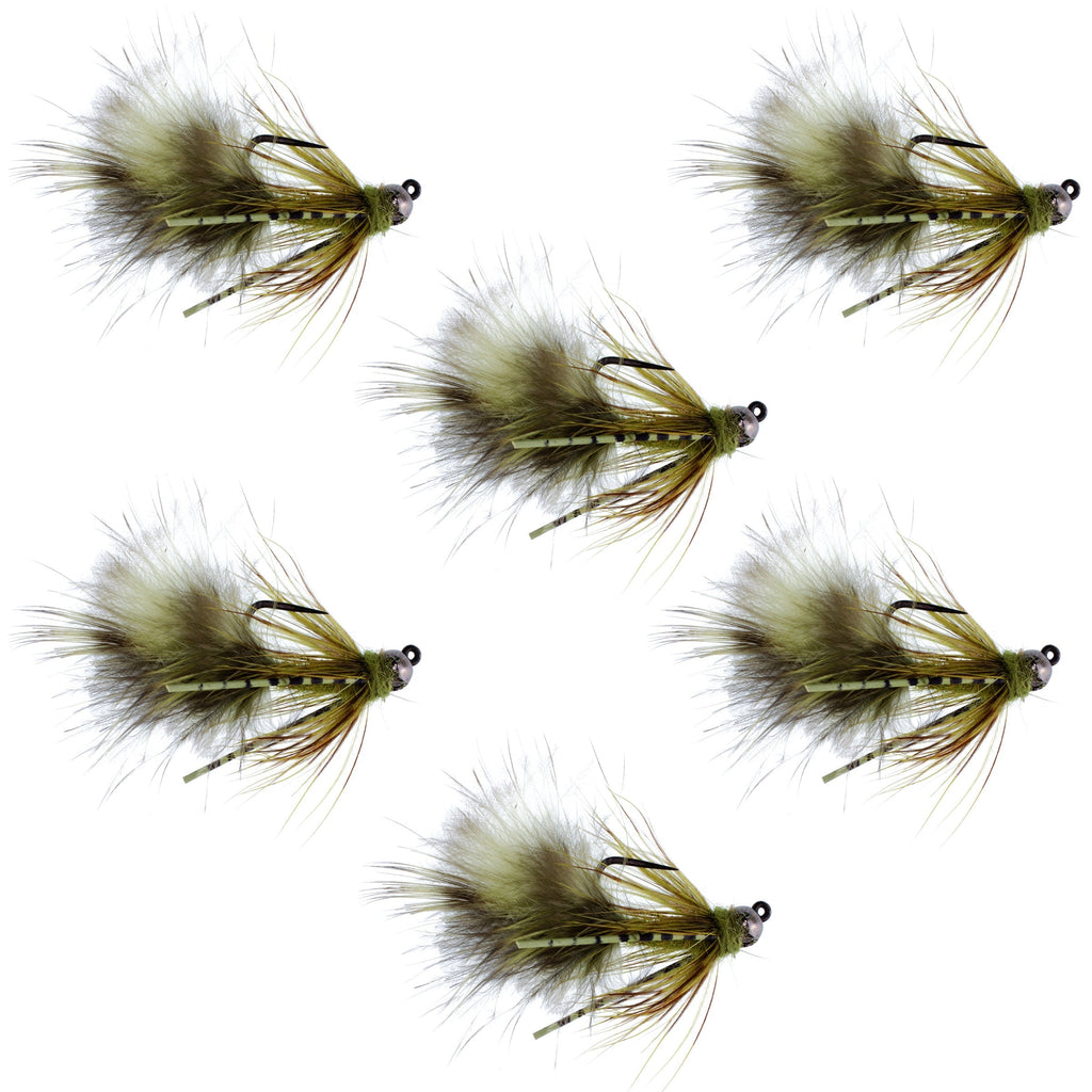 Tungsten Bead Tactical Olive Mini Bugger Euro Nymphing Fly - 6 Flies Size 8