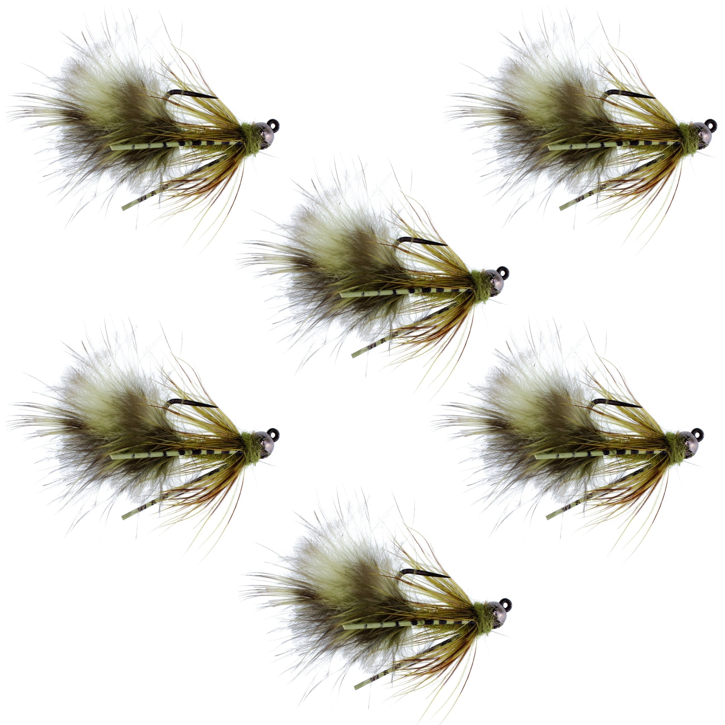 Tungsten Bead Tactical Olive Mini Bugger Euro Nymphing Fly - 6 Flies Size 8