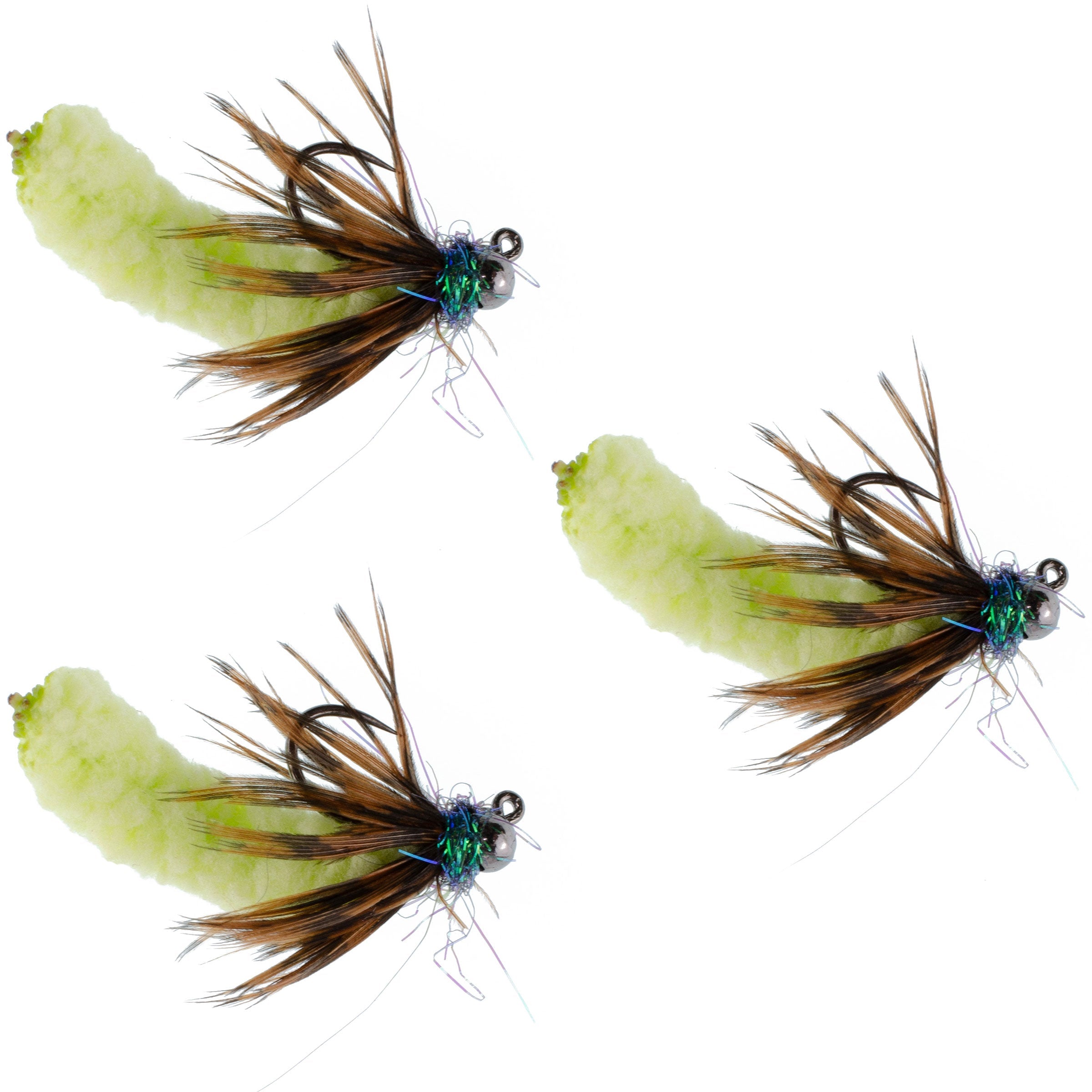 3er-Pack Tungsten-Bead Chartreuse Mop Fly Tactical Jig Czech Euro Nymph Widerhakenlose Fliege – Größe 14