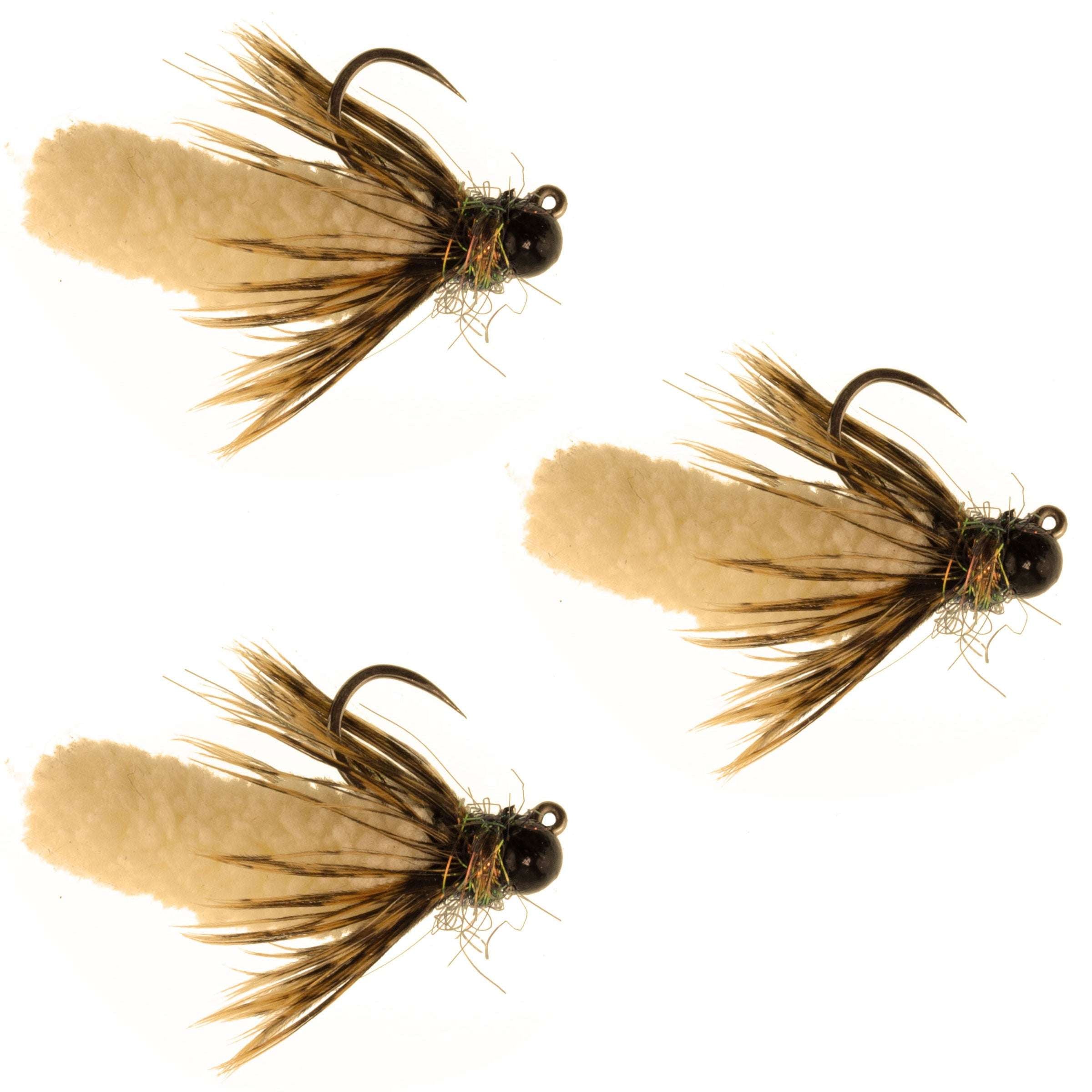 3er-Pack Tungsten Bead Tan Mop Fly Tactical Jig Czech Euro Nymph Barbless Fly – Größe 14