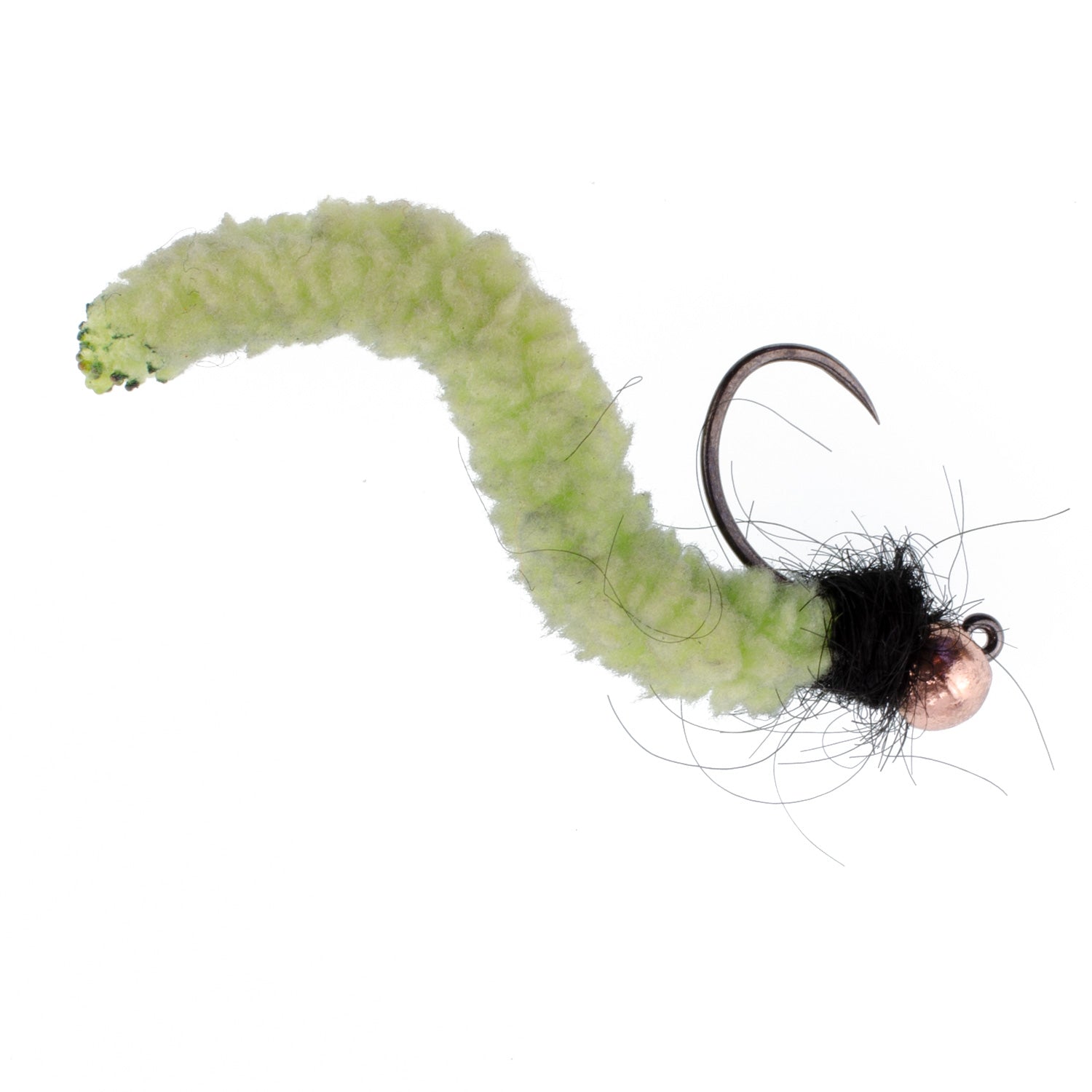 3er-Pack Tungsten Bead Chartreuse Wormy Mop Fly Tactical Jig Czech Euro Nymph Barbless – Größe 14