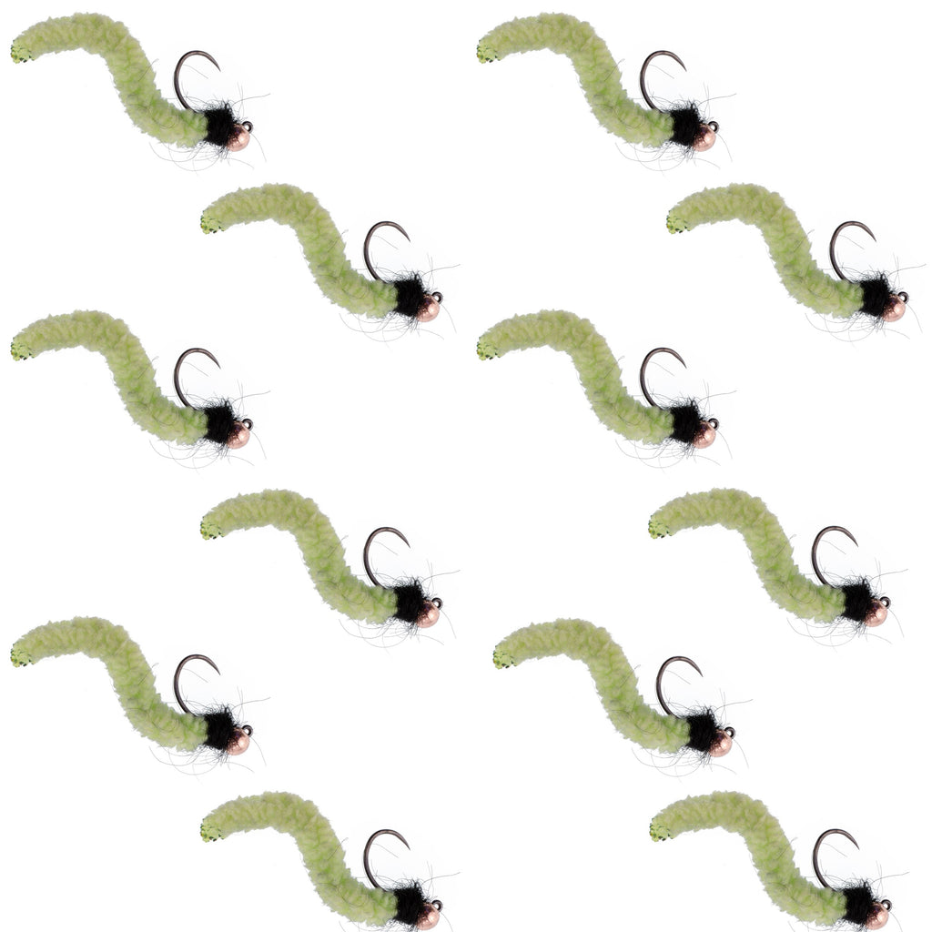 Wolframperlen Chartreuse Wurmige Mop Fly Taktische Jig Czech Euro Nymph Widerhakenlose Fliege - 1 Dutzend Fliegen Größe 12