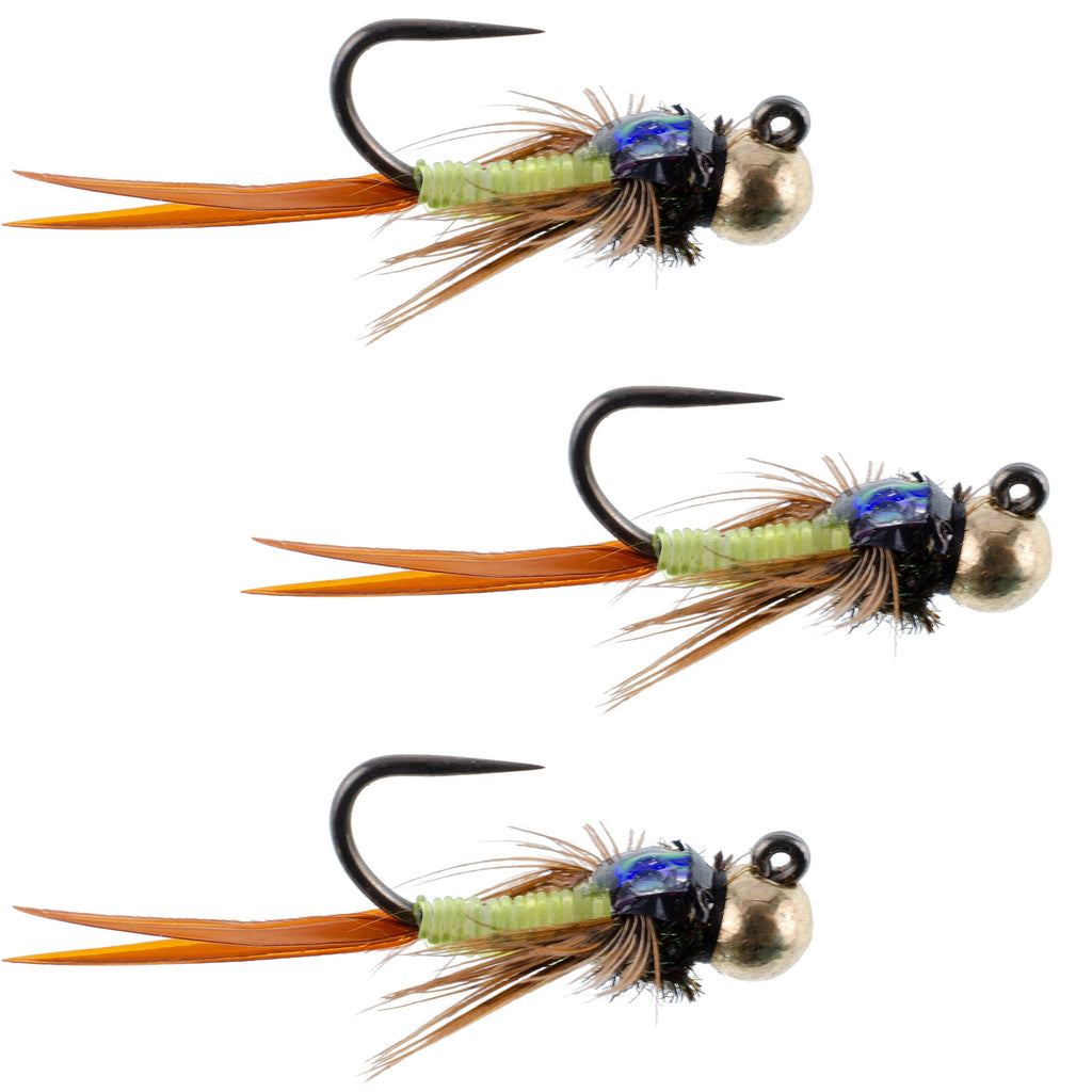 3er Pack Wolframperlen-Taktischer Jig Copper John Chartreuse Czech Nymph Euro Nymphing Fliege – Größe 12