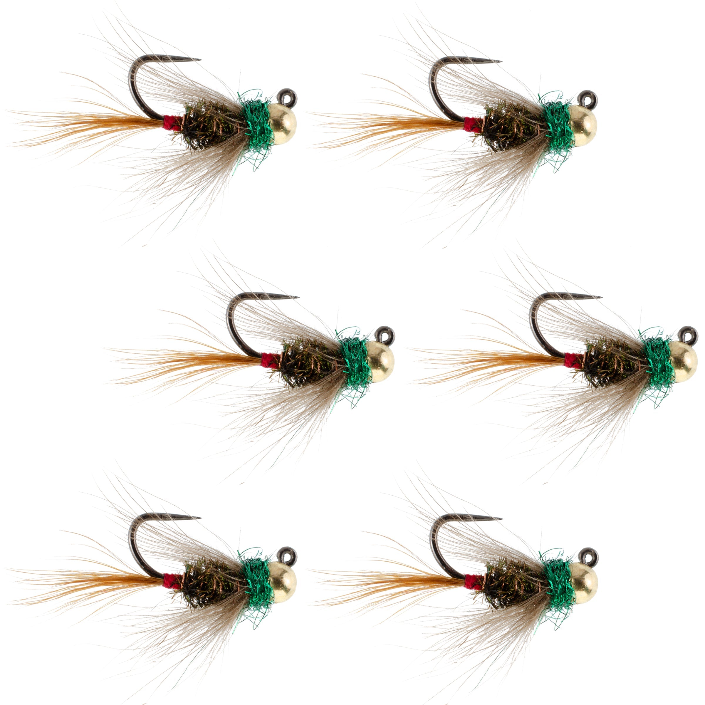 Tungsten Bead Tactical CDC Frenchie Czech Nymph Euro Jig - 6 Flies Size 12