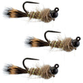 3er-Pack schwarze Tungsten Bead Tactical Hares Ear Czech Nymph Euro Nymphing Fliege – Hakengröße 12