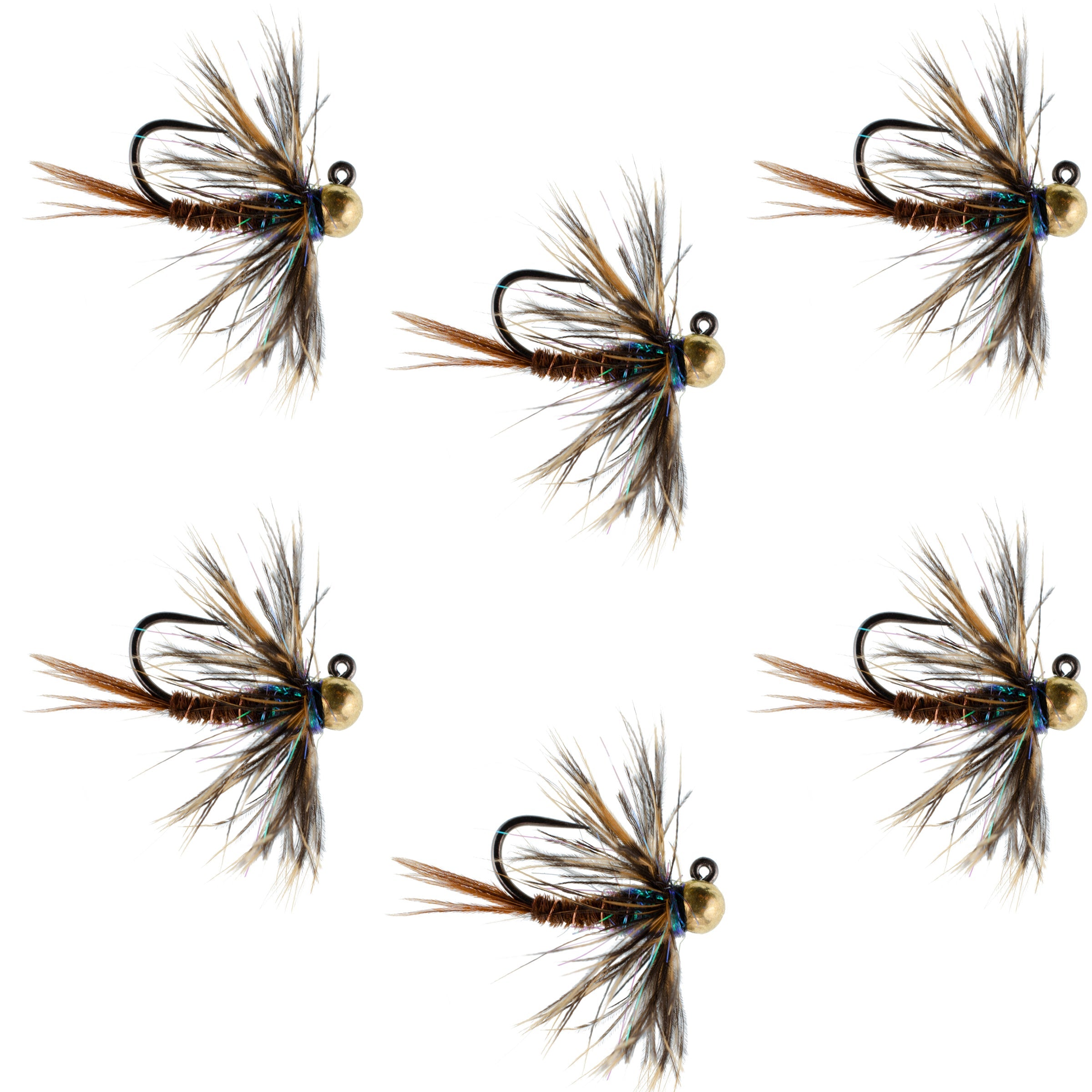 Tungsten Soft Hackle Pheasant Tail Tactical Nymph Euro Jig - 6 Flies Size 14