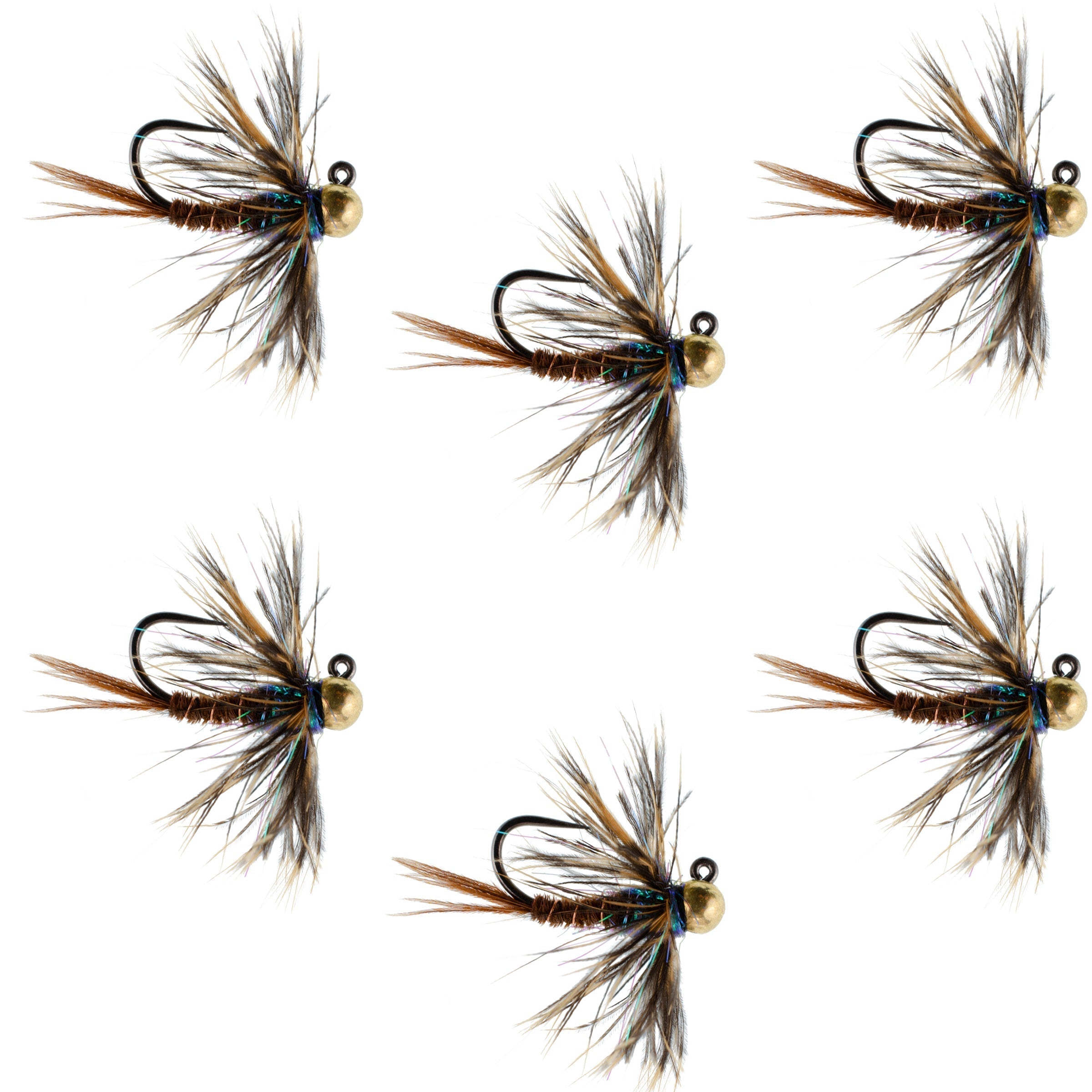 Tungsten Soft Hackle Pheasant Tail Tactical Nymph Euro Jig - 6 Flies Size 16