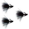 3 Pack Tungsten Bead Tactical Black Mini Bugger Euro Nymph Fly - Size 12