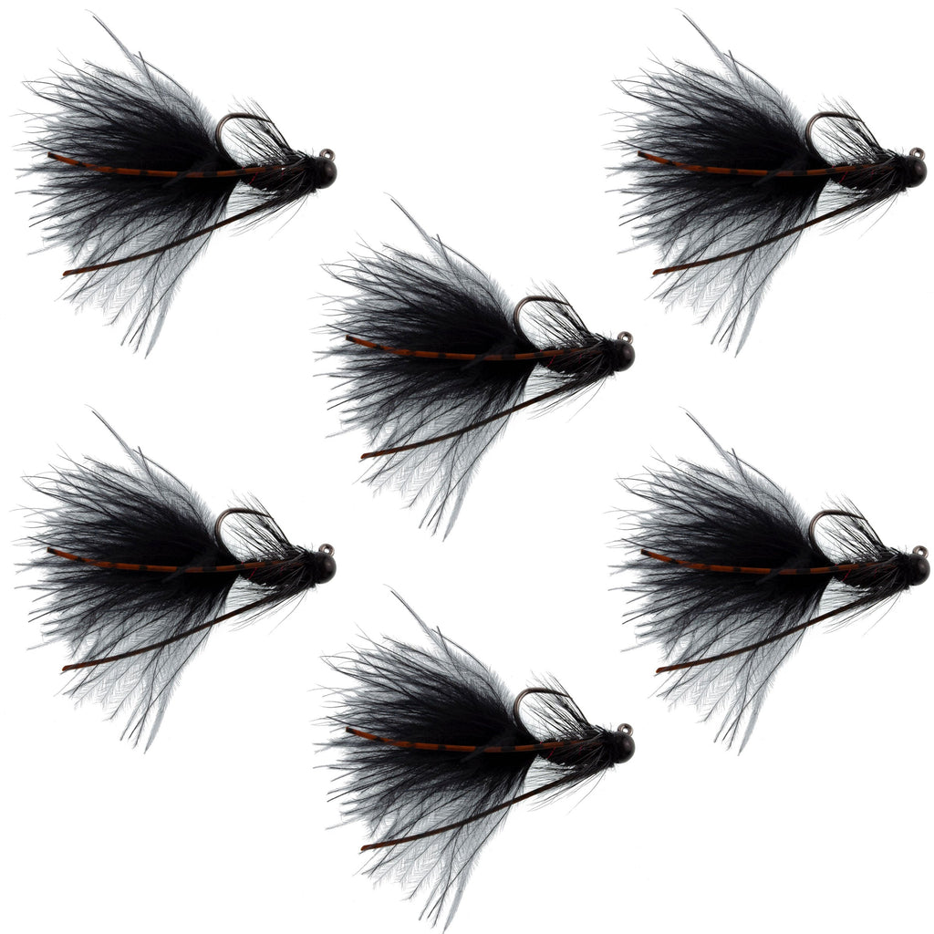 Tungsten Bead Tactical Black Mini Bugger Euro Nymph Fly - 6 Flies Size 8