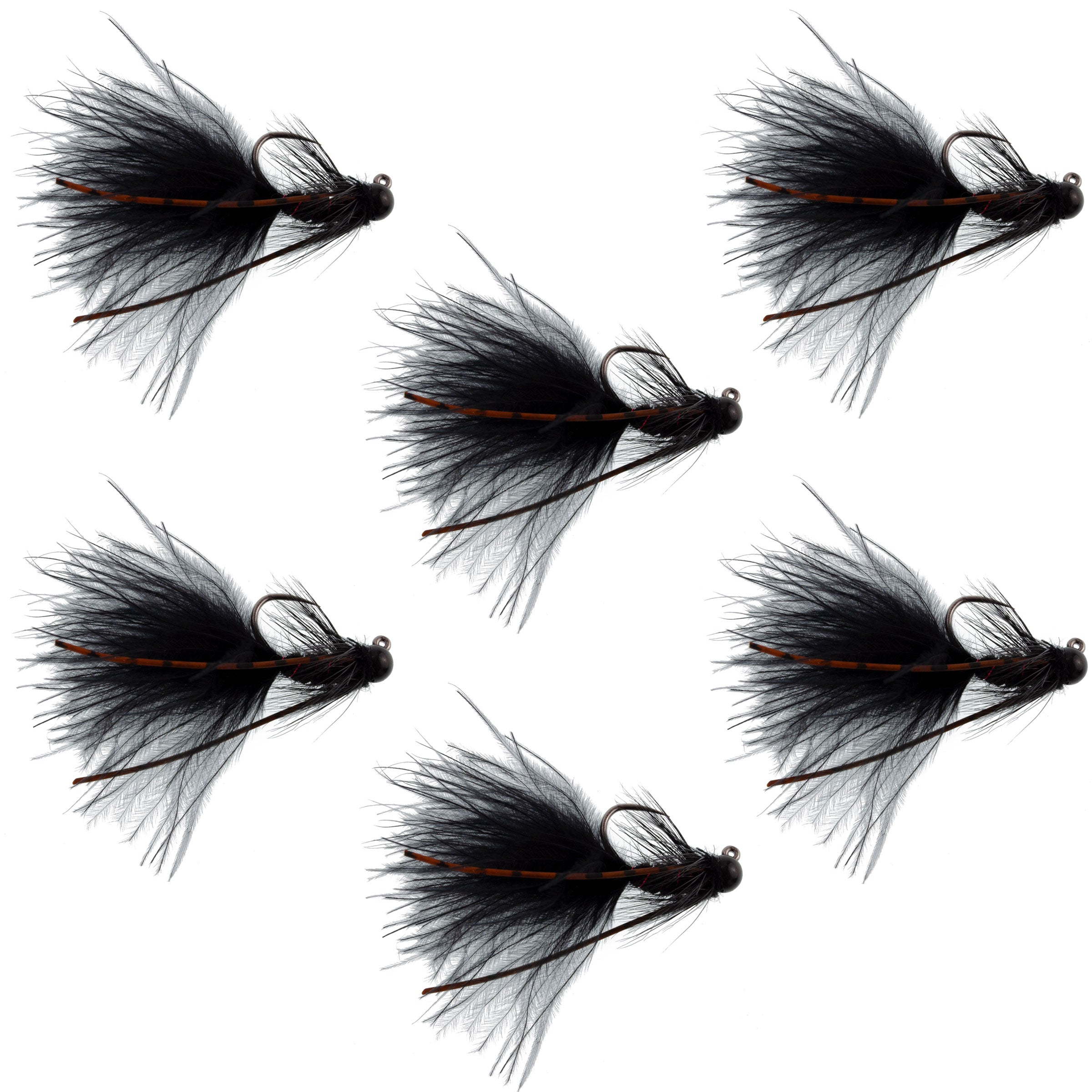 Tungsten Bead Tactical Black Mini Bugger Euro Nymph Fly - 6 Flies Size 8