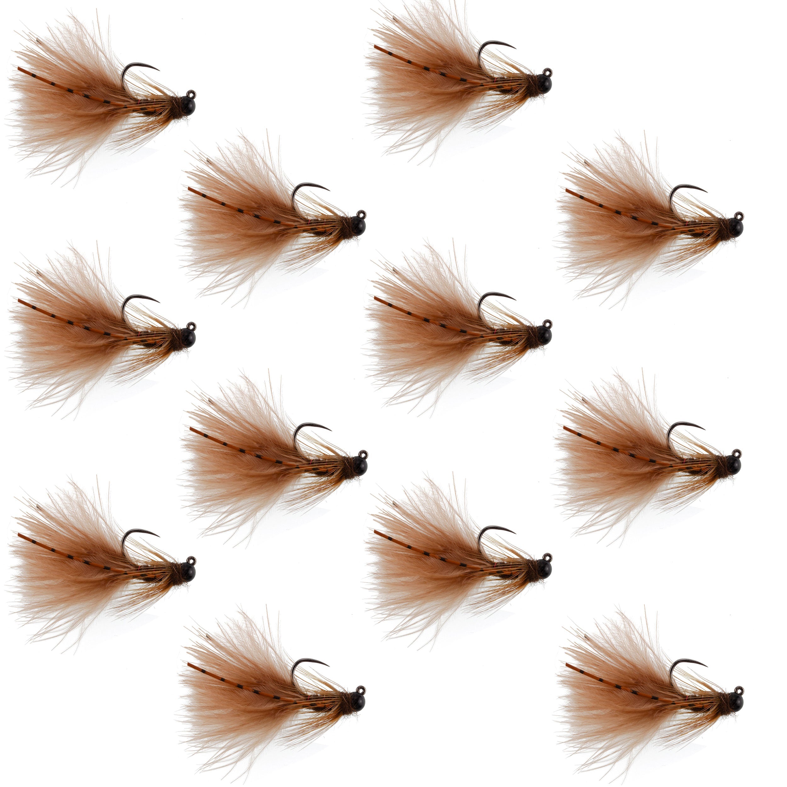 Wolframkopf Tactical Brown Mini Bugger Euro Nymph Fliege - 12 Fliegen Größe 8