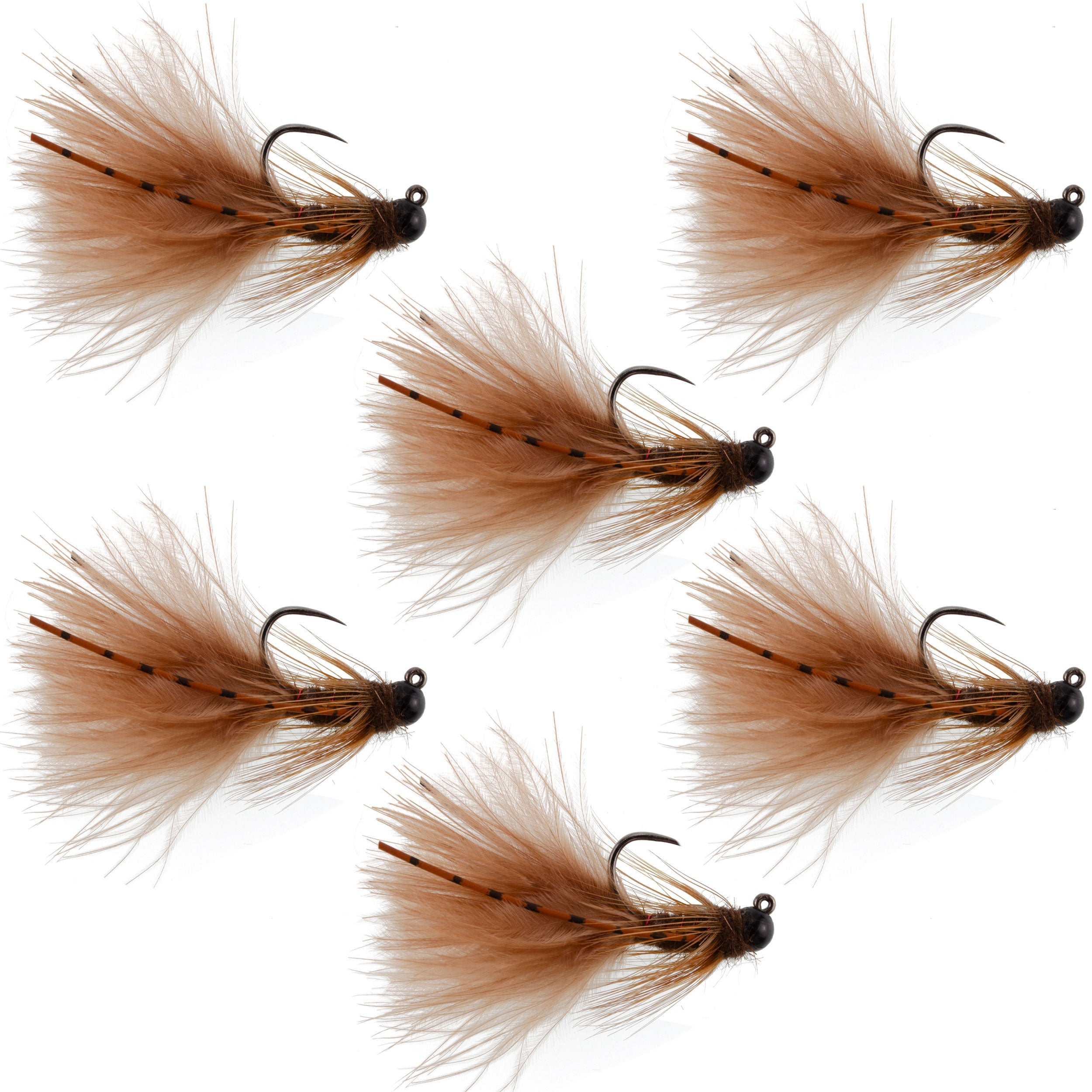 Wolframkopf Tactical Brown Mini Bugger Euro Nymph Fliege – 6 Fliegen Größe 12