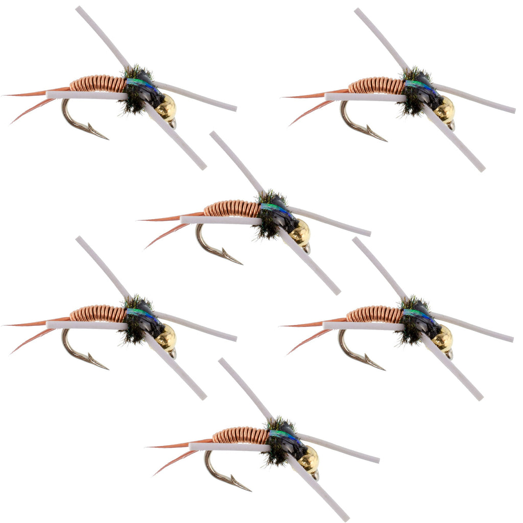 Wolfram-Bead-Head-Rubber-Legs-Copper-John-Nymphen-Fliegen zum Fliegenfischen – 6er-Set, Hakengröße 14