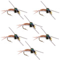 Wolframperlenkopf Gummi Beine Copper John Nymphen Fliegen zum Angeln – Set mit 6 Fliegen Hakengröße 16