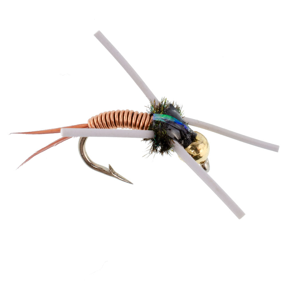 Wolfram-Bead-Head-Rubber-Legs-Copper-John-Nymphen-Fliegen zum Fliegenfischen – 6er-Set, Hakengröße 14