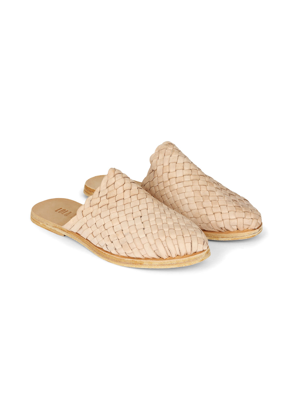 Handgewebte Leder-Pantoletten Creme