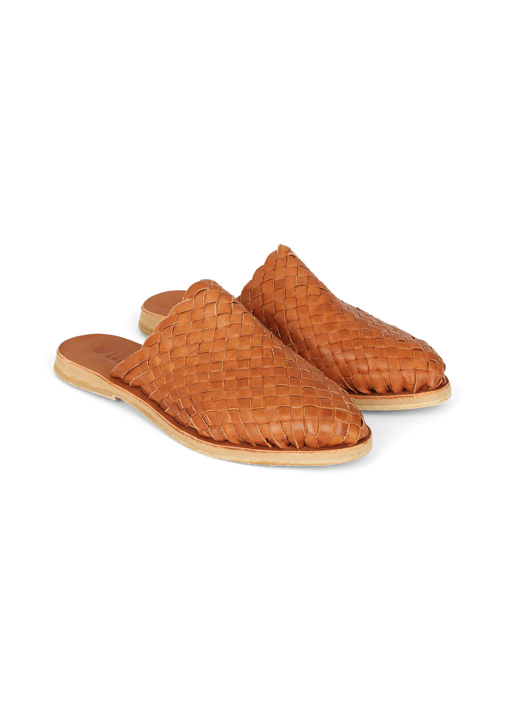 Handgewebte Leder-Pantoletten Camel