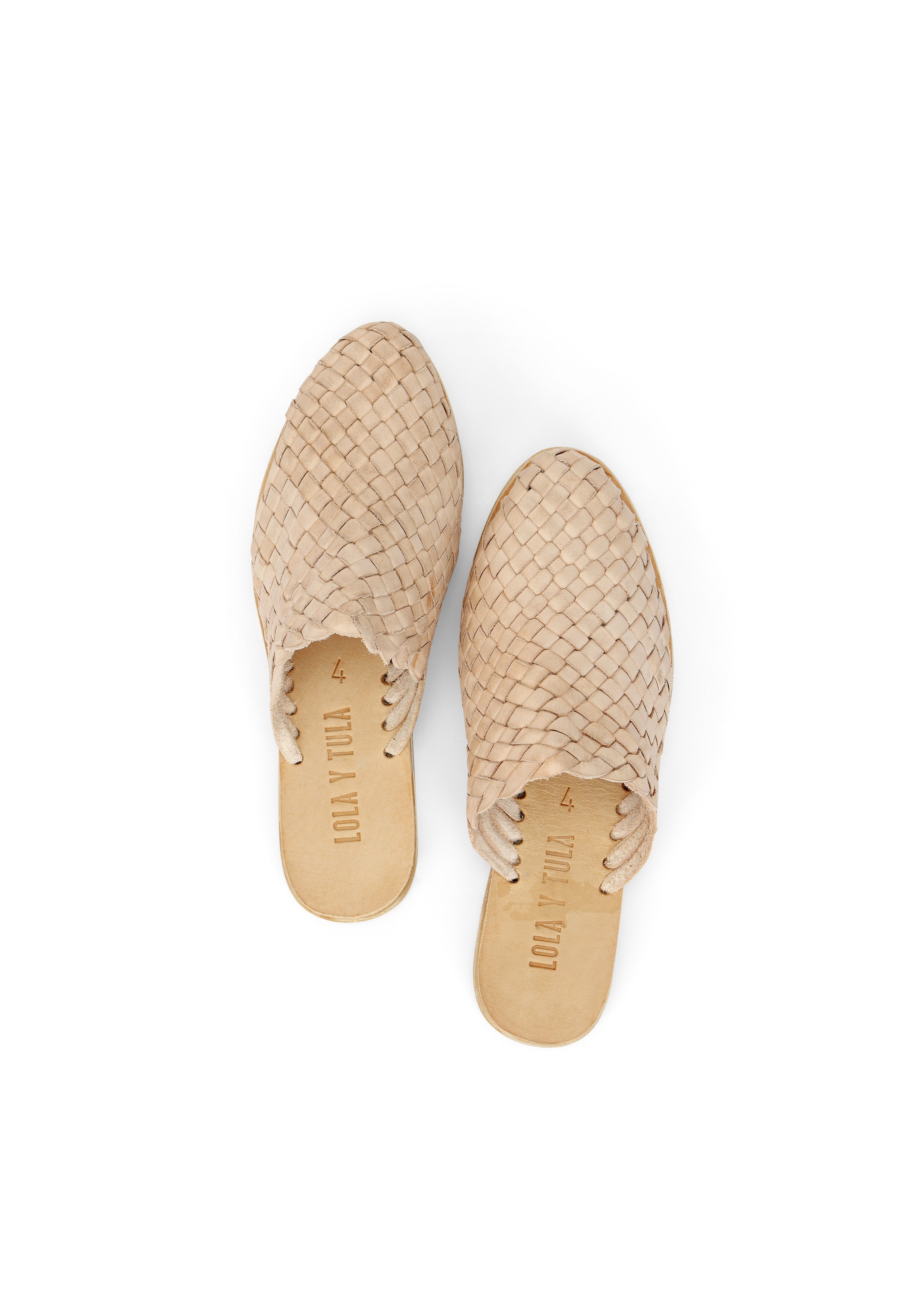 Handgewebte Leder-Pantoletten Creme