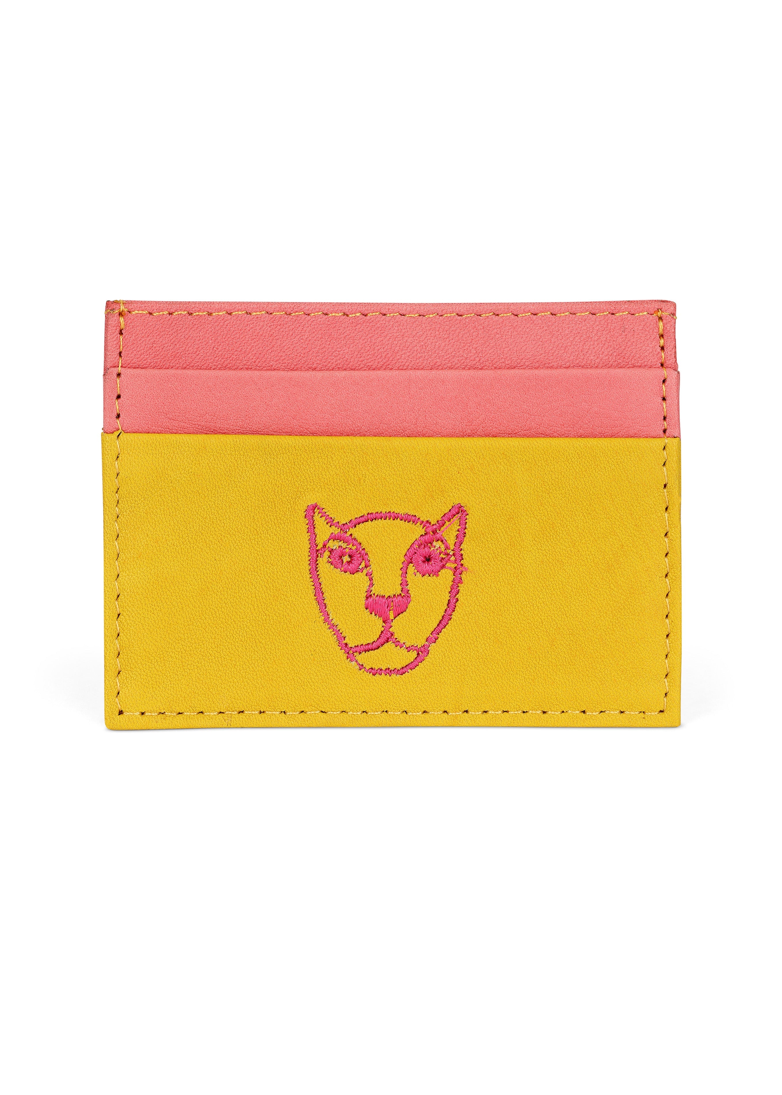 Jaguar Lederkartenetui Gelb und Pink